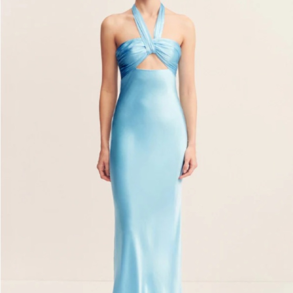 La Lune Ruched Halter Maxi Dress